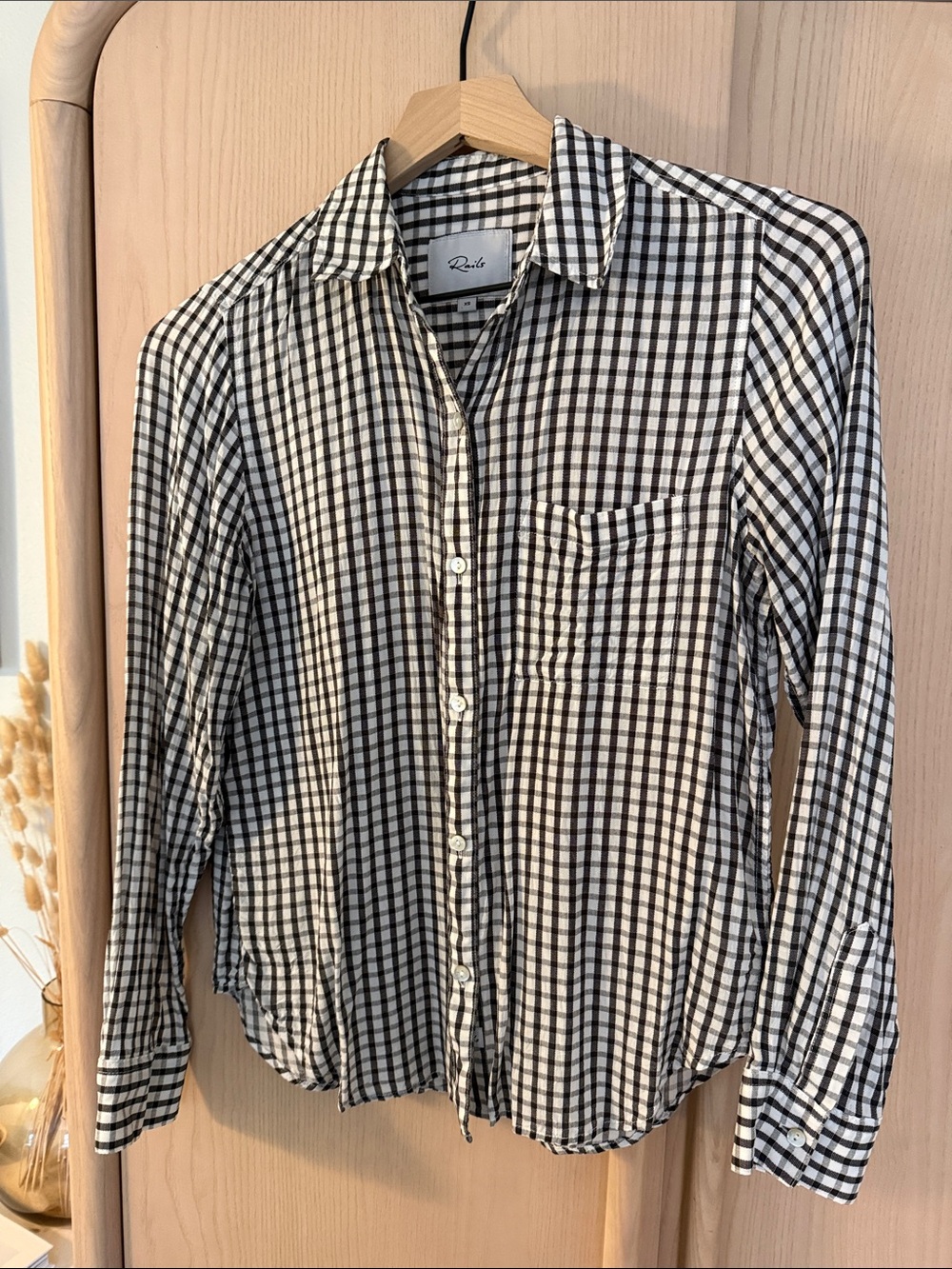 Rails Black and White Gingham Button-Up Blouse